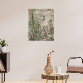 Poster Folhas Tropicais Vintage com Ukulele