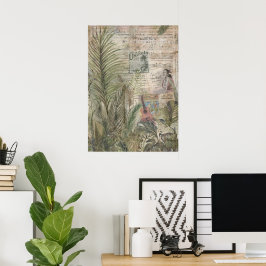 Poster Folhas Tropicais Vintage com Ukulele