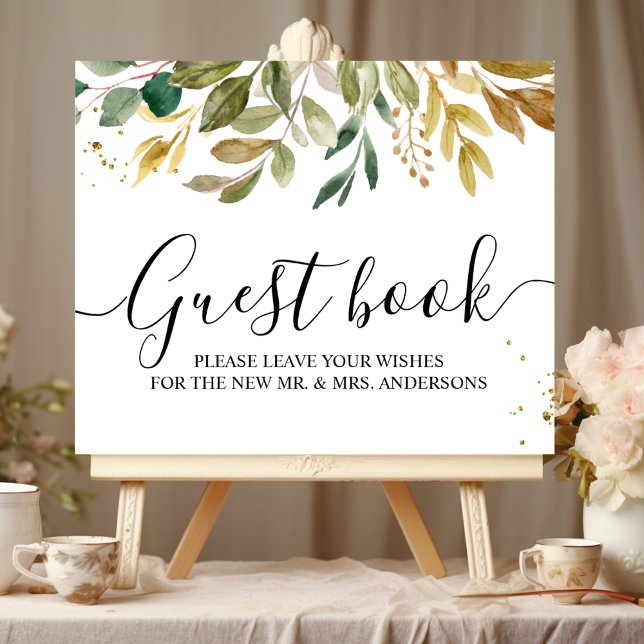 Poster Folhas Verde Água Moderno e Pingentes Dourados (Criador carregado)