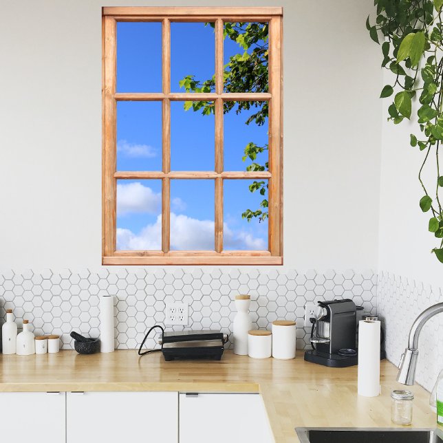 Póster Folhas Verdes e Vista do Céu de Verão a partir de  (Criador carregado)