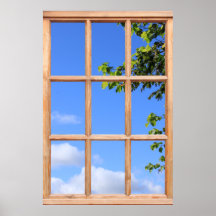 Folhas Verdes e Vista do Céu de Verão de uma Janel