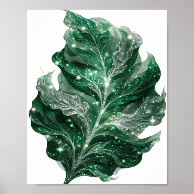 Poster Folhas verdes prateadas impressionantes COM ESTREL (Frente)