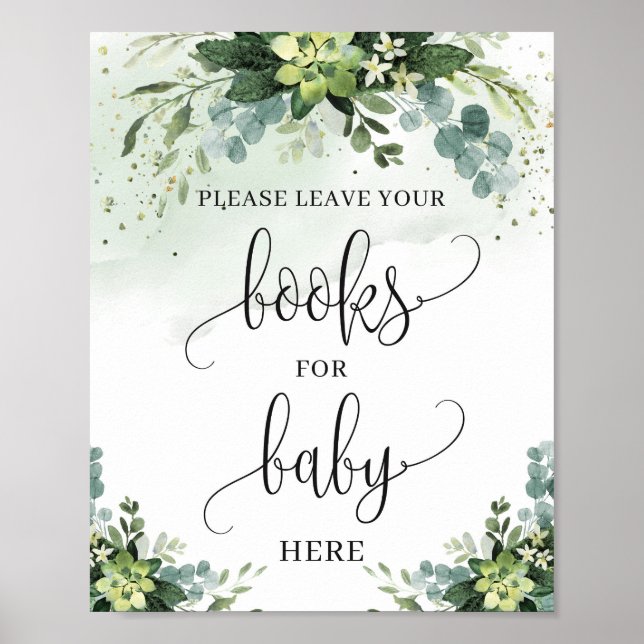 Poster Folhas verdes suculentas para placa de bebê (Frente)