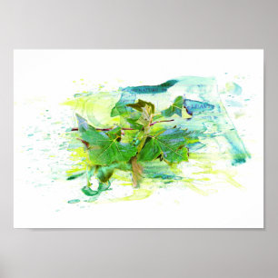 Poster Folhas - Watercolor, aguarela, ilustração/