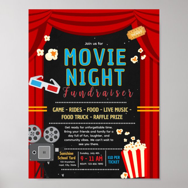 Poster folheto de captação de recursos para noite de cine (Frente)