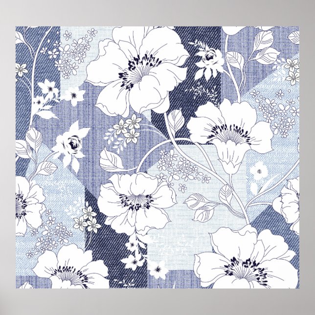Poster Folheto de flores de Denim, padrão perfeito. (Frente)