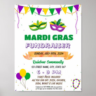 Poster Folheto do Fundraiser Mardi Gras Editável