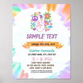 Poster Folheto temático do pigmento branco Tie hippie