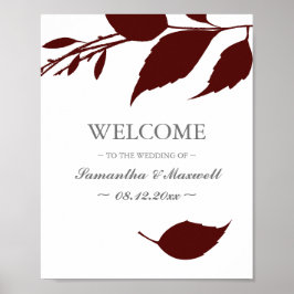 Poster Foliage Foliage Burgundy deixa casamento bem-vindo