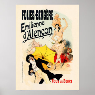 Poster FOLIES BERGERE Emilienne Paris Old Jules Cheret