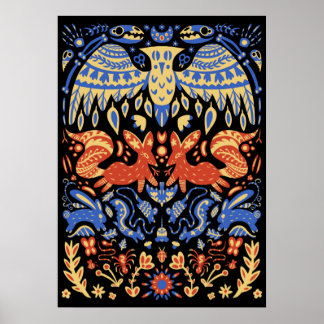 Poster Folk Art Animal Pattern Comida Web