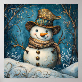 Poster Folk Art Snowman