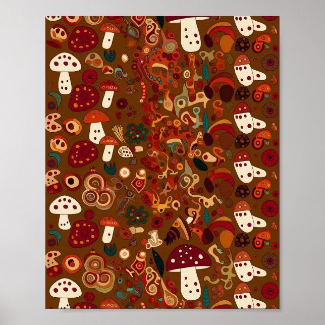 Poster Folk Art Wild Mushroom Design (Frente)