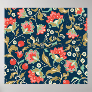 Poster Folk Floral Colorful: Desenho Mão Sem Costura