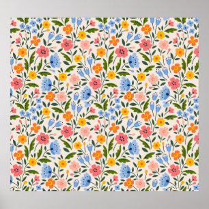 Poster Folk Floral: Pequenos Padrões Coloridos