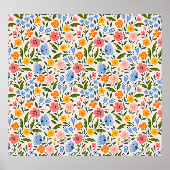 Poster Folk Floral: Pequenos Padrões Coloridos (Frente)