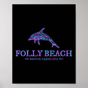 Poster Folly Beach Sc Golfinho Colorido Souvernir de Féri
