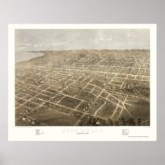 Póster Fond Du Lac, Mapa Panorâmico do WI - 1867