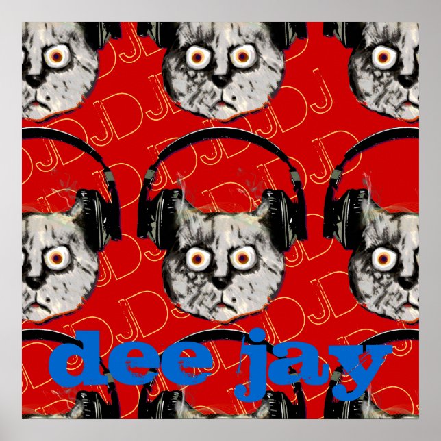 Póster fone de ouvido DJ de gato legal (Frente)