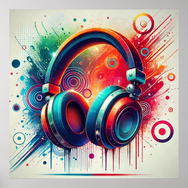 Poster Fones de Ouvido Artísticos Vibrantes (Frente)