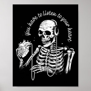 Poster Fones de ouvido Coração Gótica Esqueleto de Hallow