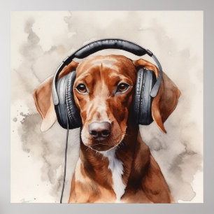 Poster Fones de ouvido Dachshund Music Factory Art