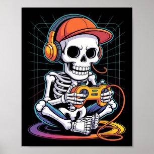 Poster Fones de ouvido de esqueleto de jogador Amante de 
