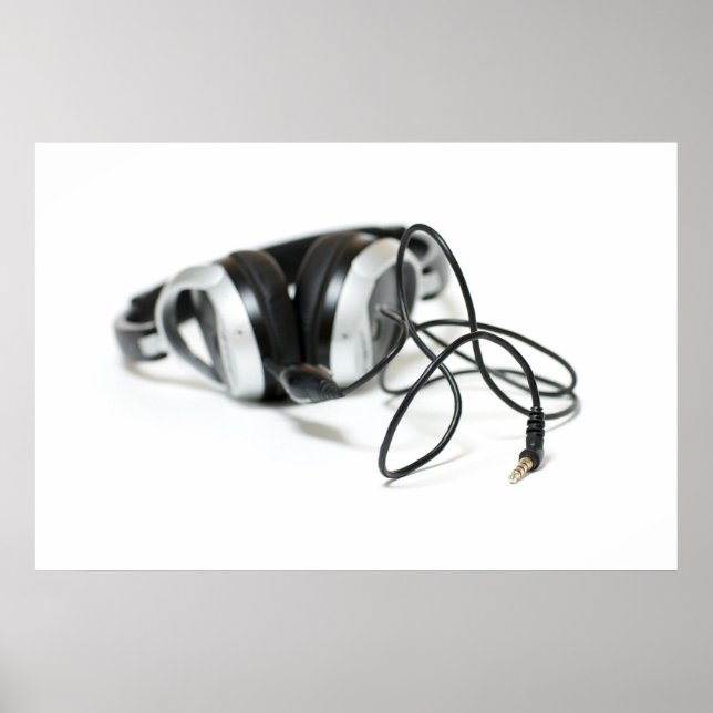 Póster Fones de ouvido de música, cabo e tomada (Frente)