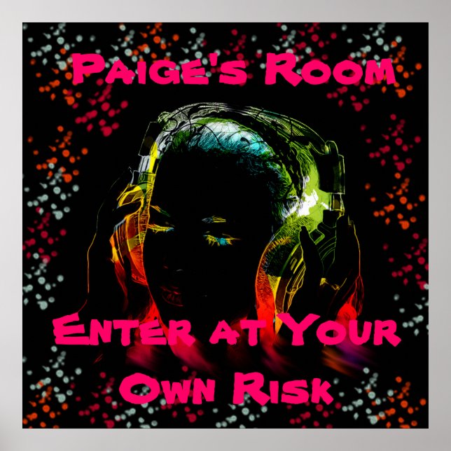 Póster Fones de ouvido de Música Teen Girl personalizados (Frente)