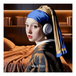 Póster Fones de ouvido de Pérola de Menina Fantasia