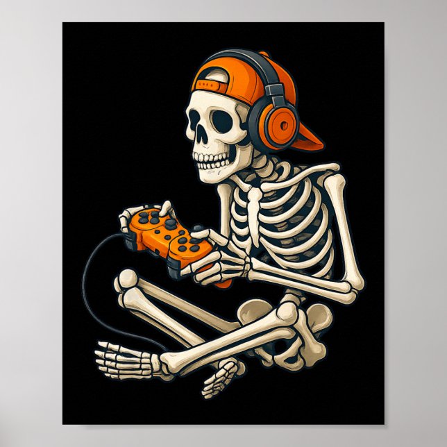 Poster Fones de ouvido para jogadores com esqueleto do Ha (Frente)