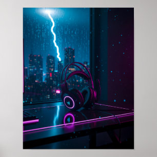Poster Fones de Ouvido para Jogos Cyberpunk