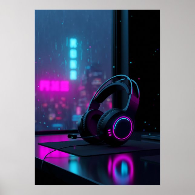 Poster Fones de ouvido para jogos Cyberpunk (Frente)