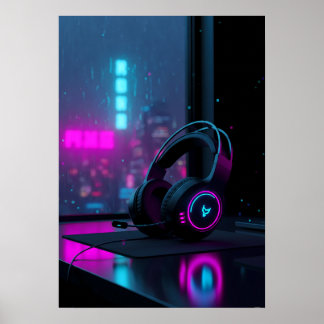 Poster Fones de Ouvido para Jogos Cyberpunk