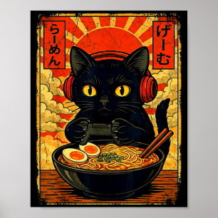 Poster Fones de Ouvido para Jogos de Gato Engraçado Anime