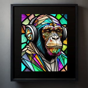 Poster Fones de ouvido para Vestir chimpanzés de vidro co