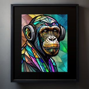 Poster Fones de ouvido para Vestir chimpanzés de vidro co