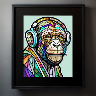 Poster Fones de ouvido para Vestir chimpanzés de vidro co
