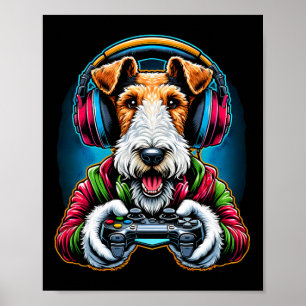 Poster Fones de ouvido Video Game Fio Fox Terrier Cachorr