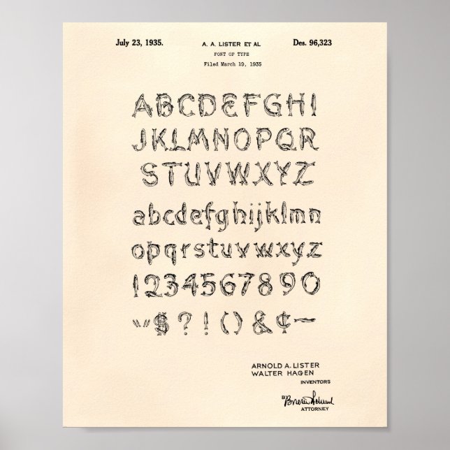 Póster Font 1935 Patent Art Old Peper (Frente)