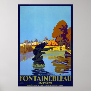Póster Fontainebleau, França Viagens vintage