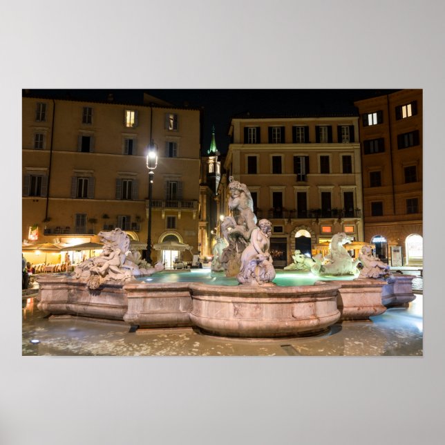 Poster Fonte de Netuno na Piazza Navona - Roma (Frente)