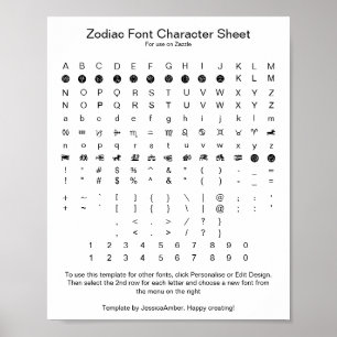Poster Fonte de Símbolos do Zodíaco Referência de Caracte