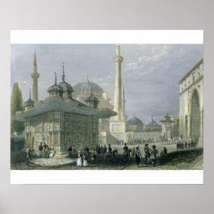 Póster Fonte e quadrado de St. Sophia, Istambul, engra