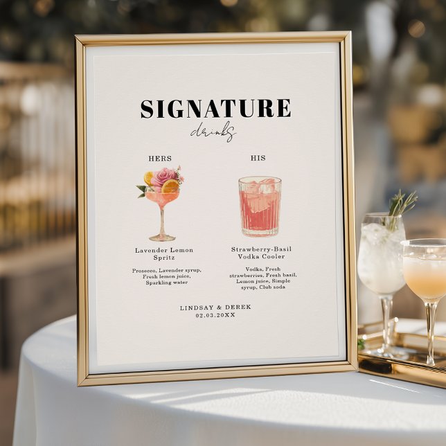 Póster Fonte Negrito Moderna Bebidas Dele e Dela Casament (Modern Bold Font His & Hers Drinks Wedding Poster)