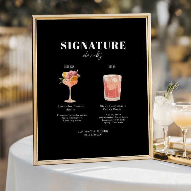 Póster Fonte Negrito Moderna Bebidas dele e dela Casament (Modern Bold Font His & Hers Drinks Wedding Poster)