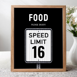 Poster Food corner sign 16th Birthday Speed Limit 