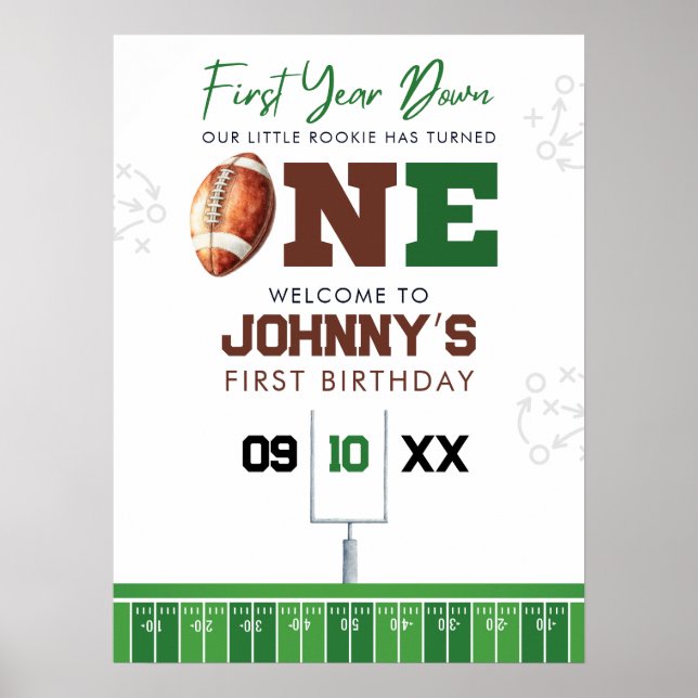Poster Football 1st Birthday Welcome Sign (Frente)
