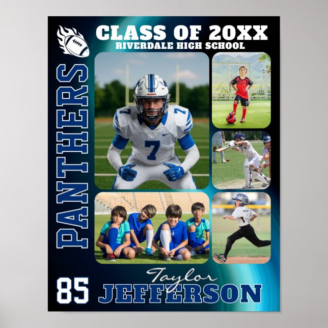 Poster Football Team High School Sports Picture Collage (Frente)