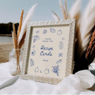 Poster Fora Do Mercado, Receita Desenhada À Mão Azul